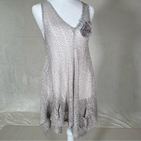 Adorn Women Boho Tank Dress Tunic Top Open Knit Sequins Sheer Light Gray sz L/XL - Picture 8 of 14